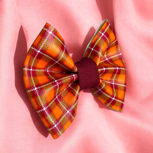 Autumn Plaid Leatherette Dog Bow Tie