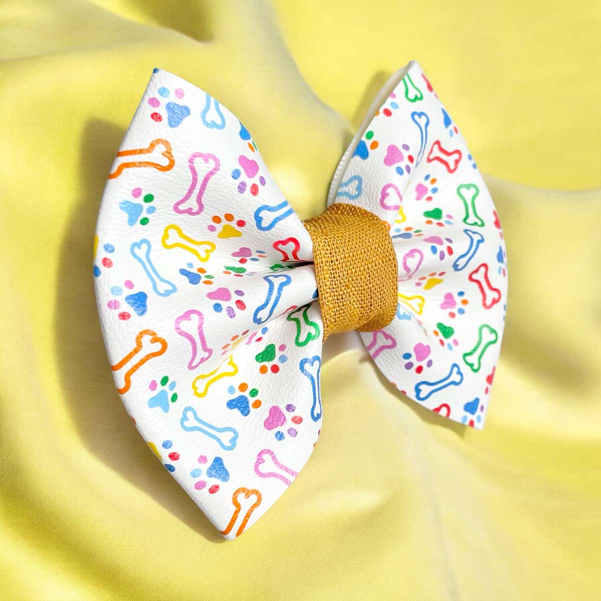 Dog Paws and Rainbones Leatherette Dog Bow Tie