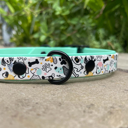 Doodle Dogs Printed Mint Green Dog Collar