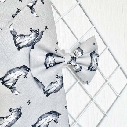 Flora Fox Grey Dog Bow Tie