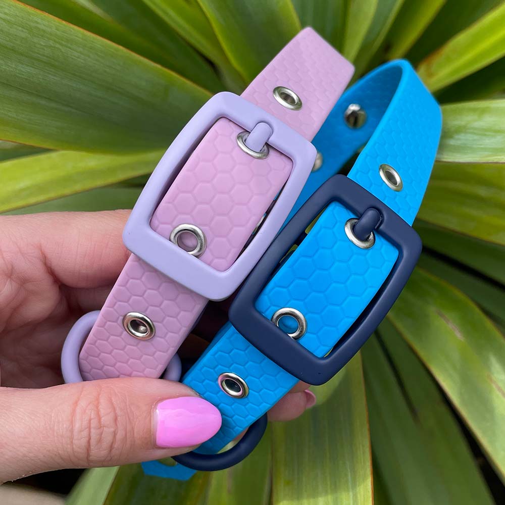 Sky Blue Pastel Hex Waterproof Dog Collar