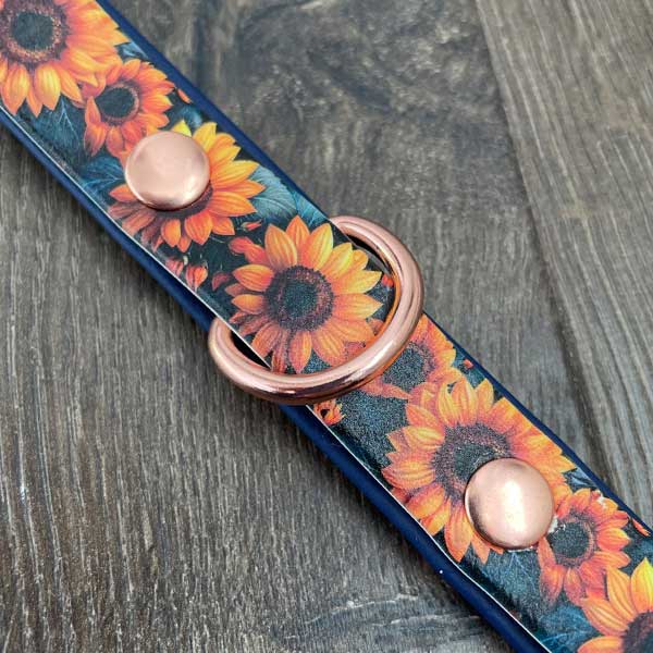 Midnight Sunflowers Printed Navy Dog Collar