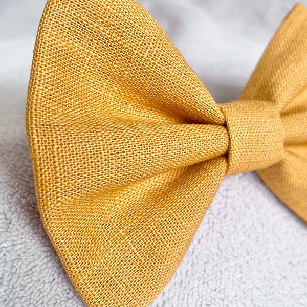 Mustard Linen Dog Bow Tie