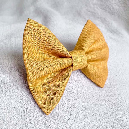 Mustard Linen Dog Bow Tie