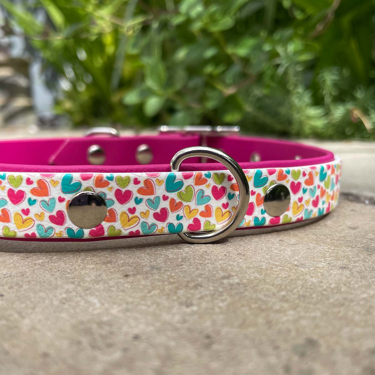 Rainbow Hearts Printed Pink Dog Collar