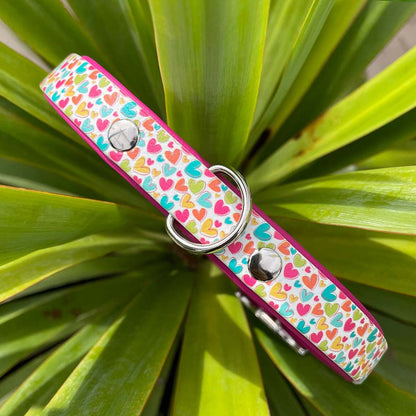 Rainbow Hearts Printed Pink Dog Collar