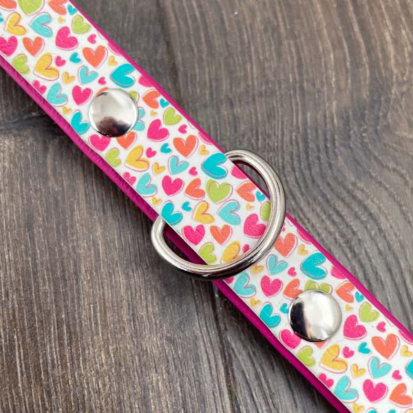 Rainbow Hearts Printed Pink Dog Collar