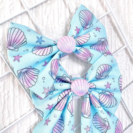 Seashells on the Seashore Dog Bow Tie and Sailor Bow