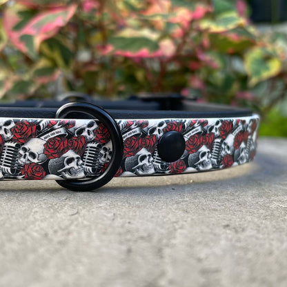 Skulls and Roses Patterned Dog Collar