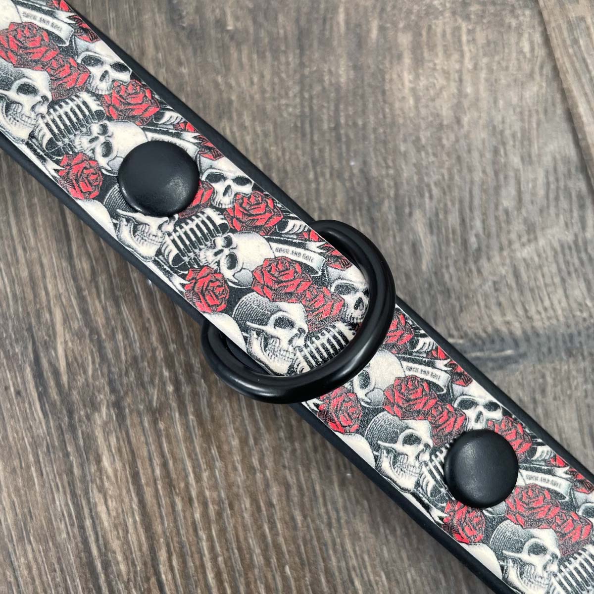 Skulls and Roses Patterned Dog Collar