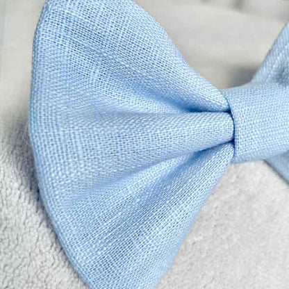 Sky Blue Linen Dog Bow Tie