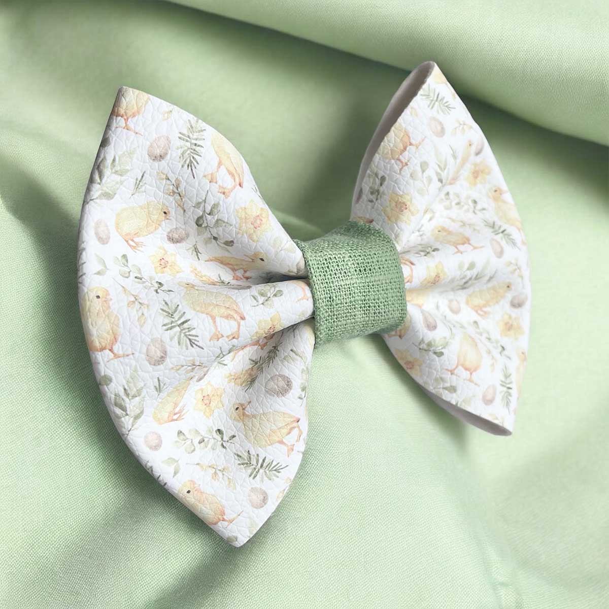 Spring Chicks Leatherette Dog Bow Tie