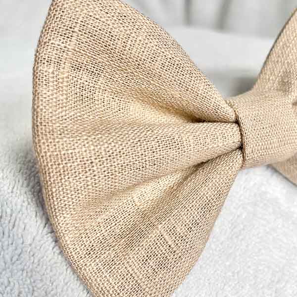 Toffee Beige Linen Dog Bow Tie