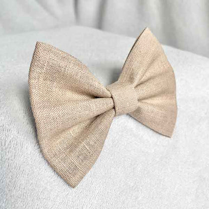 Toffee Beige Linen Dog Bow Tie