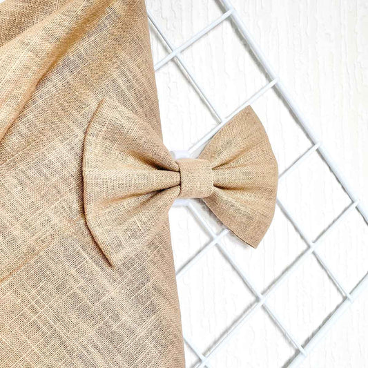 Toffee Beige Linen Dog Bow Tie