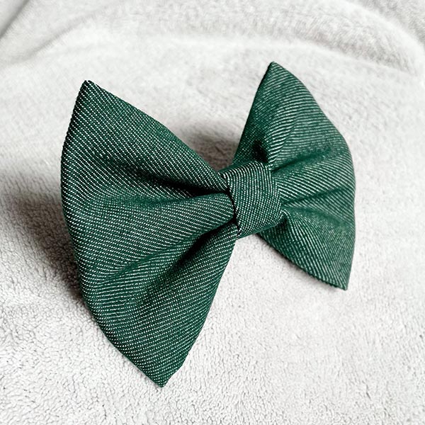 Hunter Green Denim Dog Bow Tie