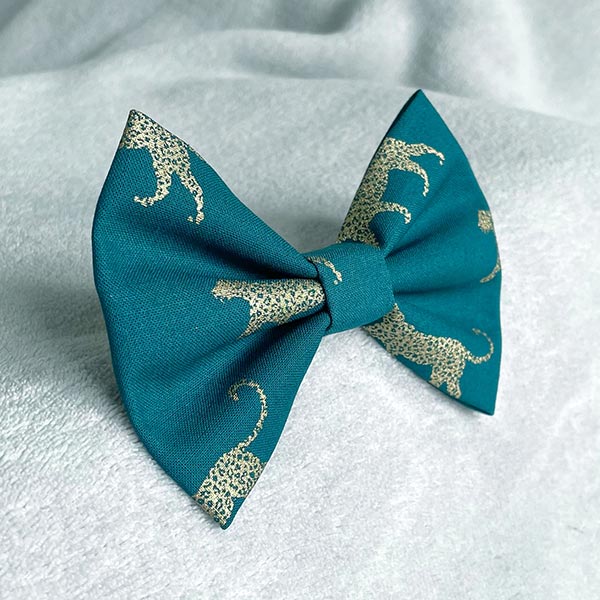 Luxe Leopard Teal Dog Bow Tie