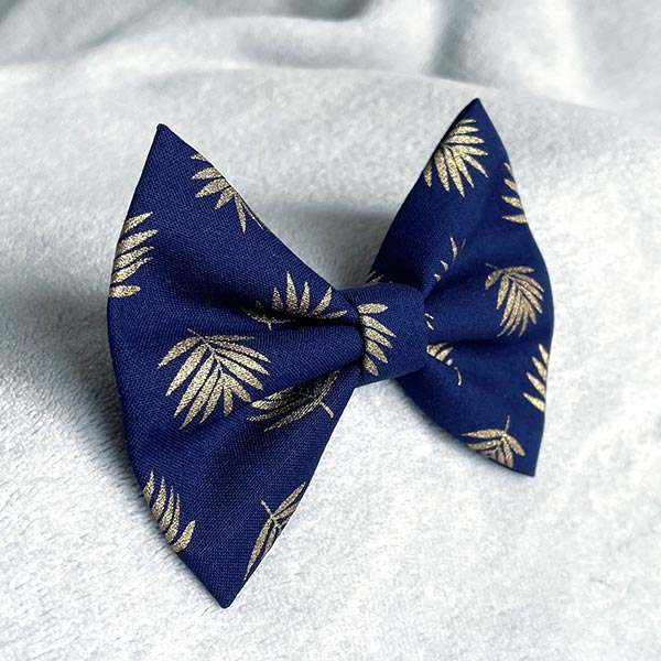 Luxe Palm Leaves Navy Dog Bow Tie