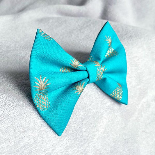 Luxe Pineapples Blue Dog Bow Tie