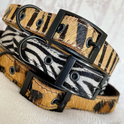 Tiger Print Leather Dog Collar