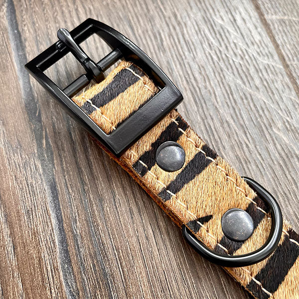 Tiger Print Leather Dog Collar