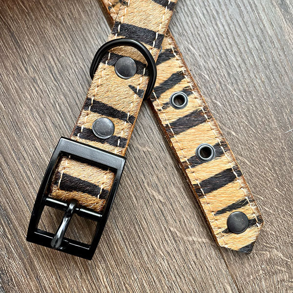 Tiger Print Leather Dog Collar